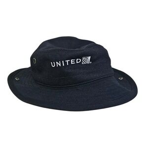 United Airlines Men Bucket Hat Navy Blue Mesh Superflex Adjustable Strap